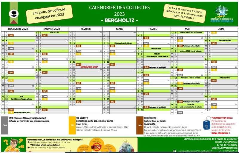 Calendrier des collectes 2023 et flyer